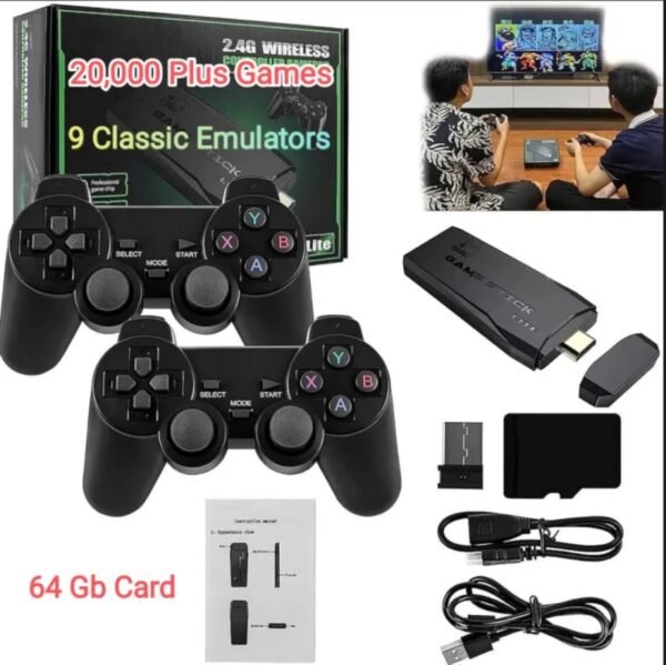 Wireless Retro Game Console, Built in 64gb 20,000 Games, 9 Classic Emulators, Hdmi game stick Plug and Play Video Game Stick High Definition HDMI Output for TV with Dual 2.4G Wireless Controllers