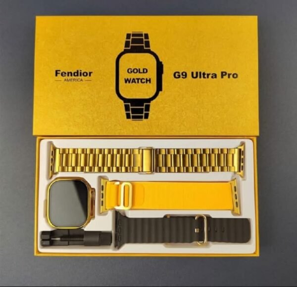 G9 Ultra Pro Smart Watch (Golden Edition) - 49MM Ultra Series 8 - Bluetooth Call - Customize Wallpaper - Wireless Charging - Real Screws and Straps Locks
